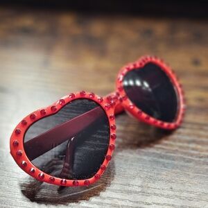 Red Heart-Shaped Studded Sunglasses